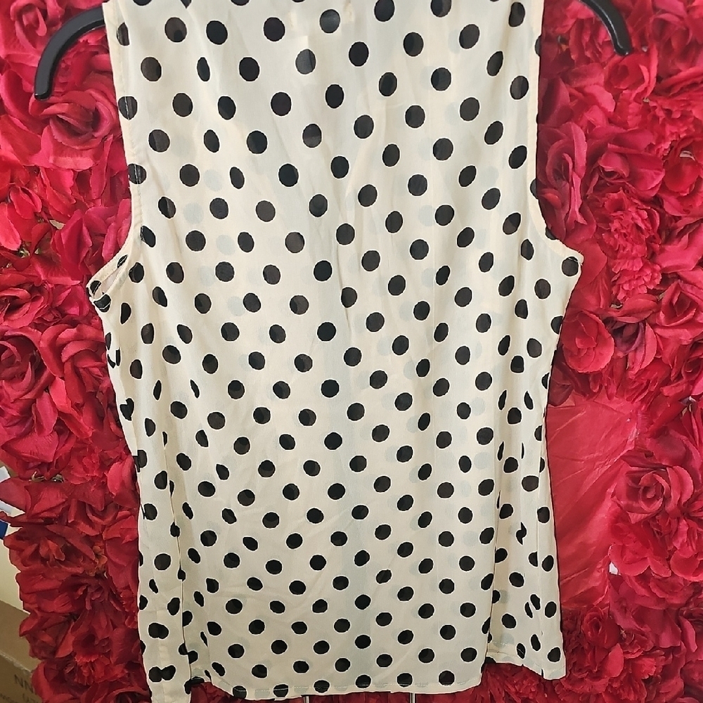 Pinky NWT Women's Black and Cream Polka Dot Blouse Size Medium - Picture 8 of 8